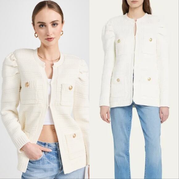 L'AGENCE Marina Textured Knit Cardigan Jacket White Sz XS Old Money - Picture 2 of 12
